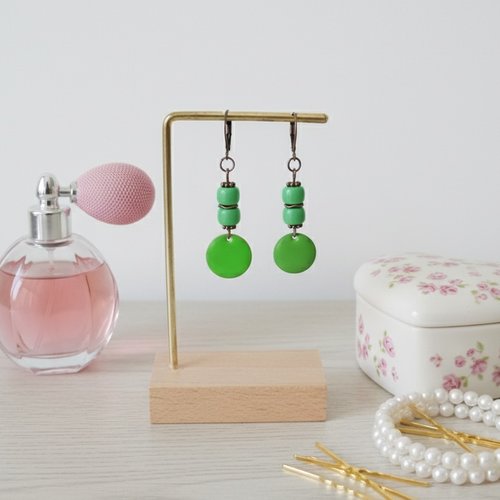 Boucles d'oreilles pendentif émail et perles en verre colonne