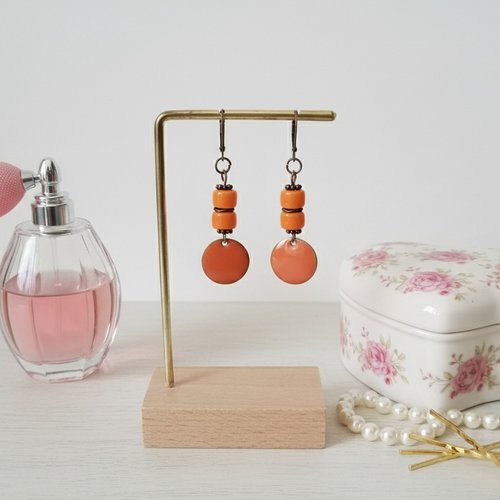 Boucles d'oreilles pendentif émail et perles en verre colonne