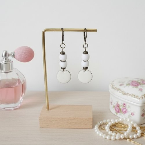 Boucles d'oreilles pendentif émail et perles en verre colonne