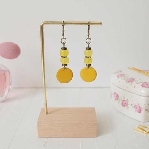 Boucles d'oreilles pendentif émail et perles en verre colonne