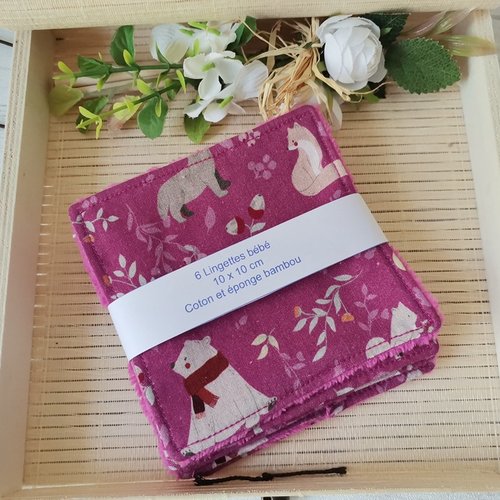 Lot de 6 lingettes bébé coton et éponge bambou