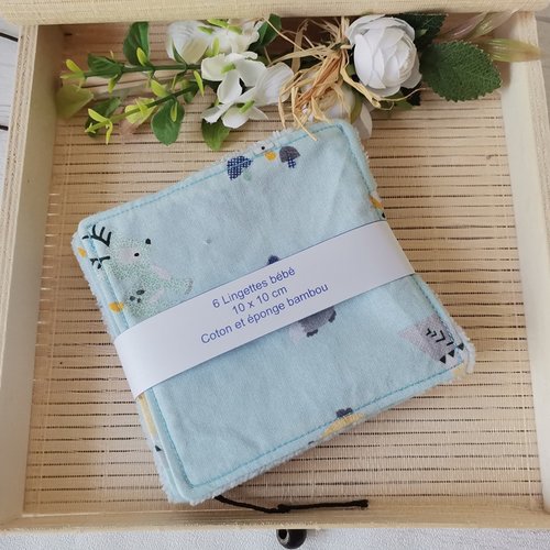 6 lingettes bébé coton et éponge bambou