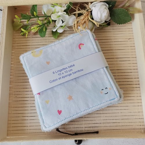 6 lingettes bébé coton et éponge bambou
