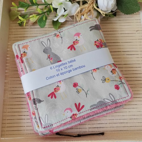 6 lingettes bébé coton et éponge bambou