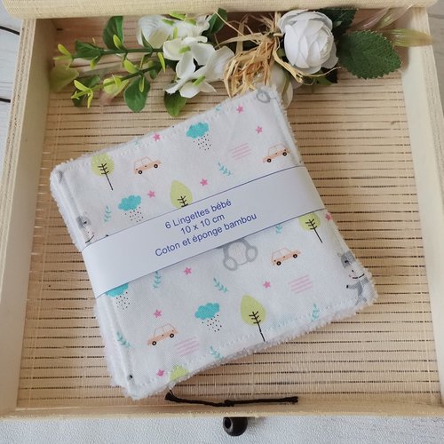 6 lingettes bébé coton et éponge bambou