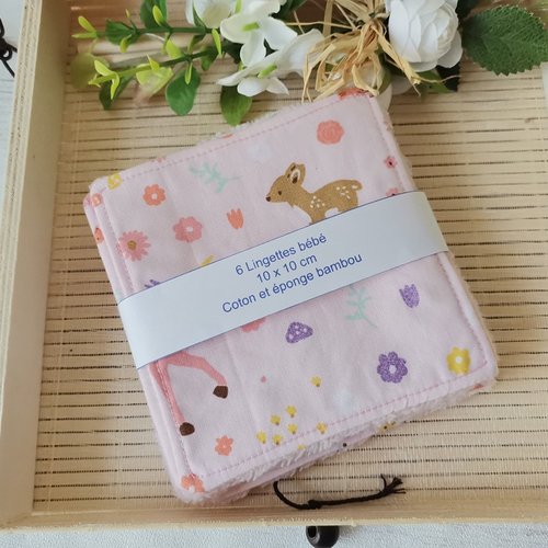 6 lingettes bébé coton et éponge bambou