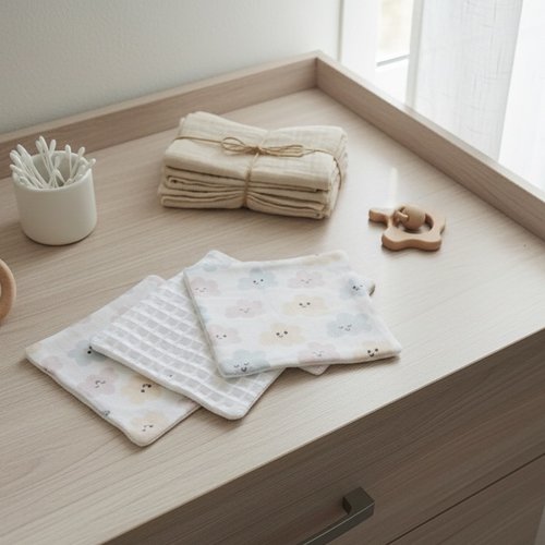 Lot de 6 lingettes bébé coton et nid d'abeilles blanche