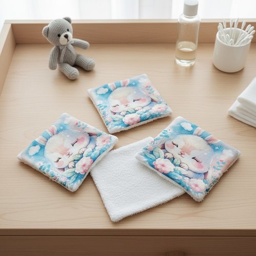 Lot de 4 lingettes bébé coton imprimé animaux
