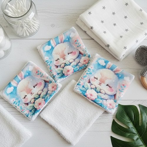Lot de 4 lingettes bébé coton imprimé animaux