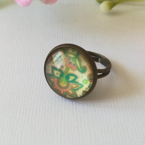 Bagues cabochon verre 16 mm motifs aztèques