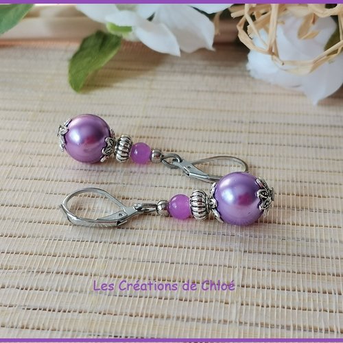Boucles d'oreilles lilas et argent mat