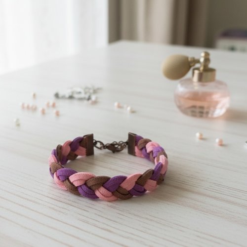 Bracelet suédine tressée tricolore
