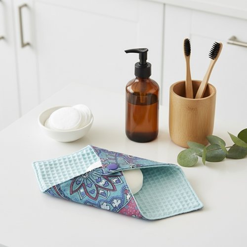 Pochette à savon tissus bleu et motifs imprimé