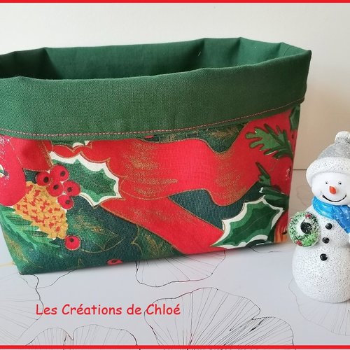 Panier tissu motif noël vert et rouge