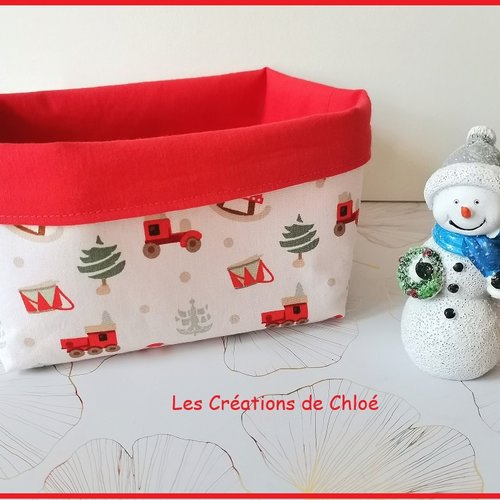 Petit panier tissu motif noël blanc et rouge