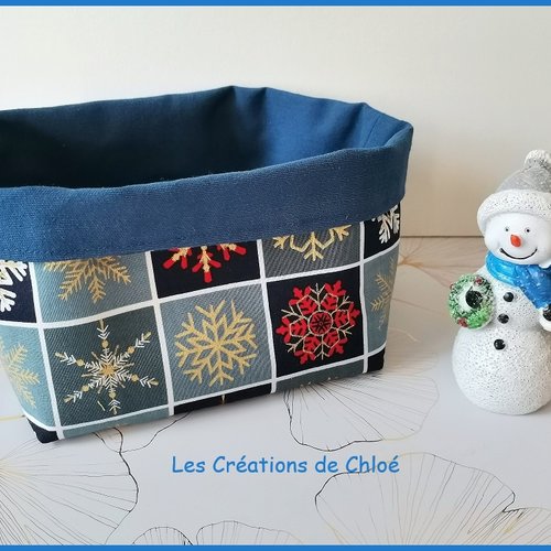 Petit panier tissu motif noël bleu et rouge