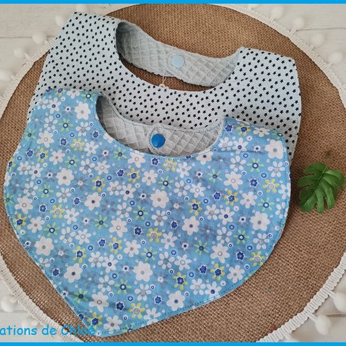 Lot de 2 bavoirs bébé coton ton bleu