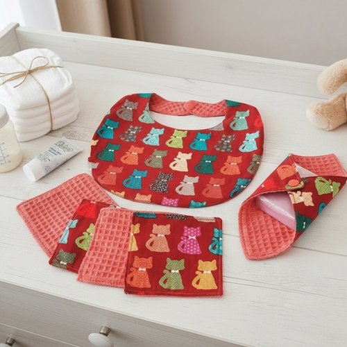 Ensemble naissance coton et nid d'abeilles corail