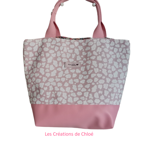 Mini sac à main femme simili et coton rose