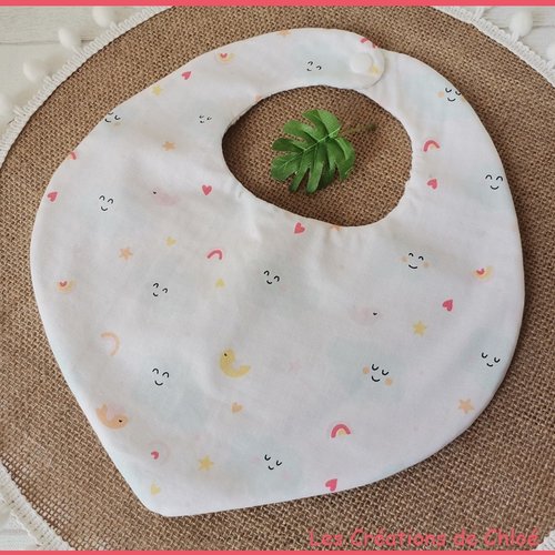 Bavoir bébé coton motif nuages et nid d'abeilles blanche