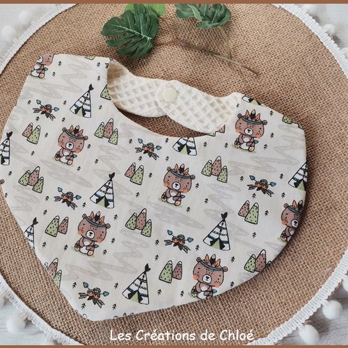 Bavoirs bébé coton et nid d'abeilles beige