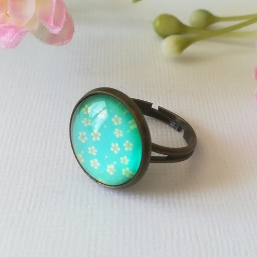 Bagues cabochon verre 16 mm fleur jaune