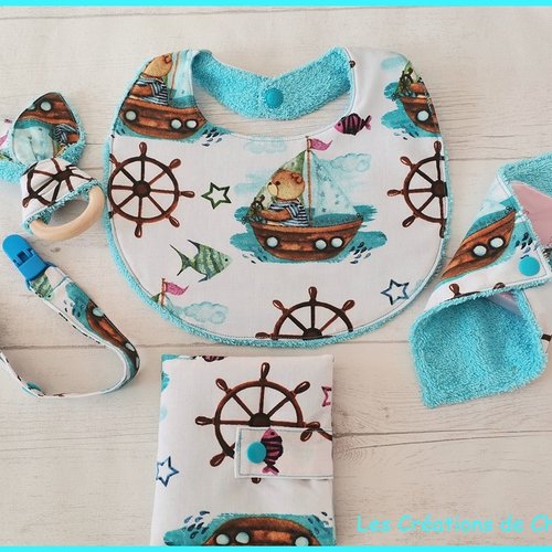 Ensemble naissance tissus blanc motif oursons bateaux