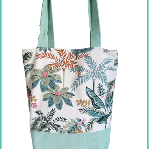 Sac cabas vert d'eau et motif fleurs
