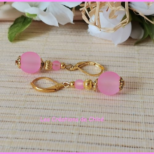 Promo -boucles d'oreilles perles en verre givré et apprêts dorés