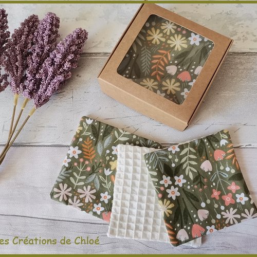 Boite de 10 lingettes démaquillantes coton imprimé et nid d'abeilles