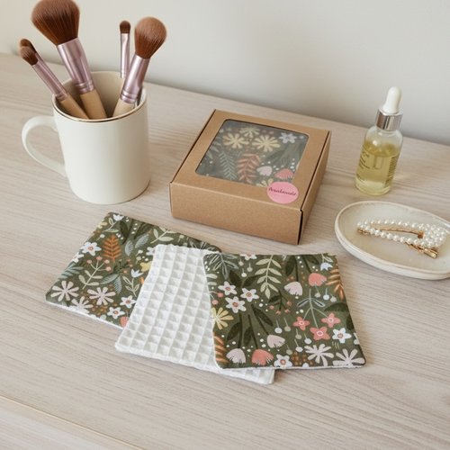 Boite de 10 lingettes démaquillantes coton imprimé et nid d'abeilles