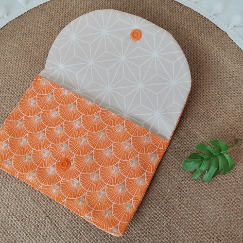 Pochette à savon tissus imprimé orange enduit beige