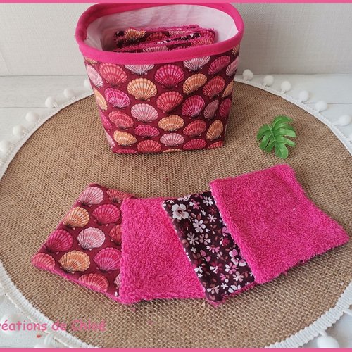 Lot de 12 lingettes démaquillantes et panier assorti - fuchsia/rose