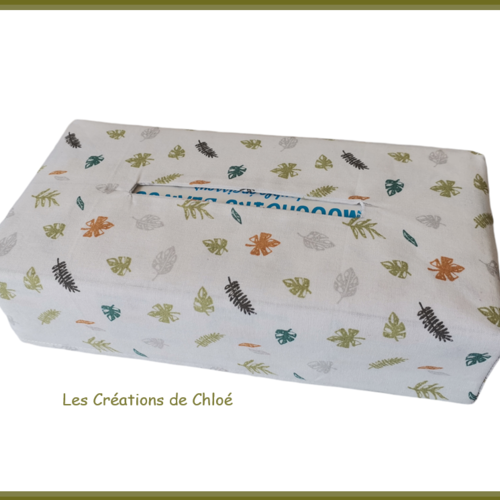 Housse pour boite à mouchoirs blanc motifs feuilles
