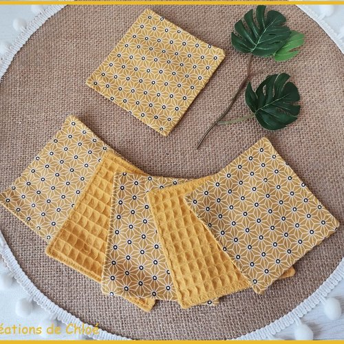 Lot de 8 lingettes démaquillantes coton imprimé et nid d'abeilles
