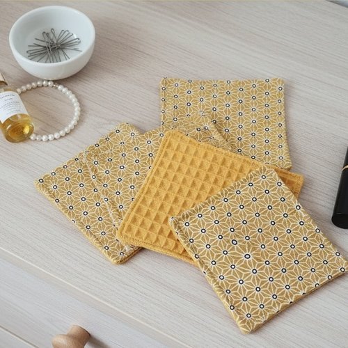 Lot de 8 lingettes démaquillantes coton imprimé et nid d'abeilles