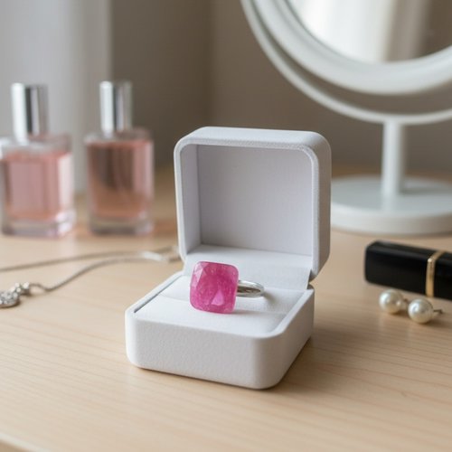 Bague anneaux acier inoxydable et cabochon résine carré prune