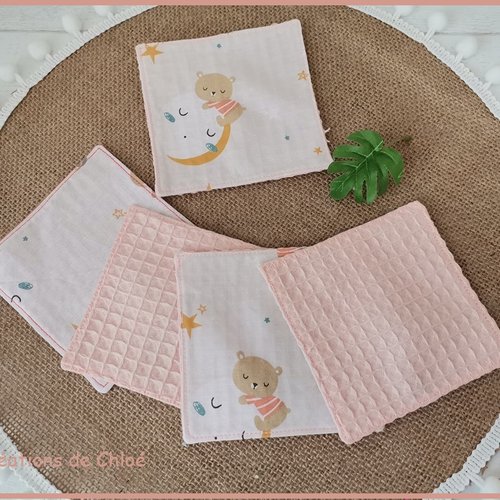 4 lingettes bébé coton et nid d'abeilles