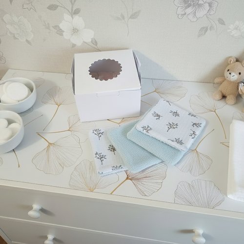 Boite de 8 lingettes lavables bébé double gaze et éponge bambou