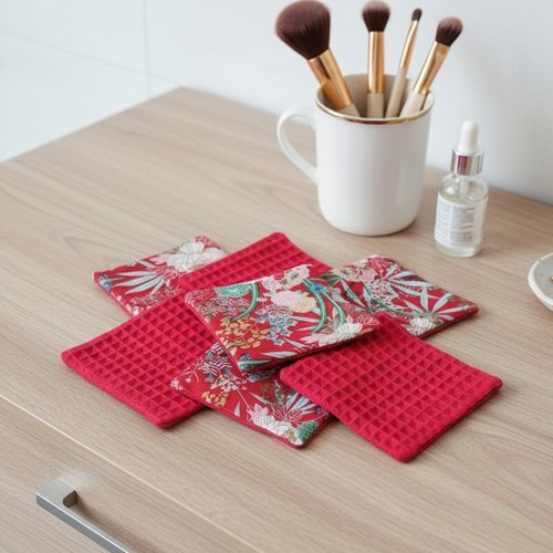 Lot de 8 lingettes démaquillantes coton et nid d'abeilles