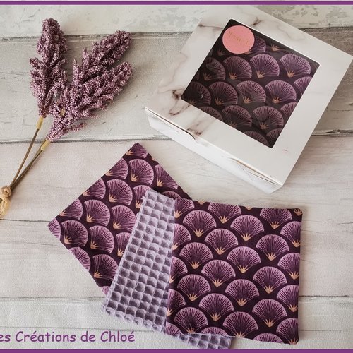 Boite de 9 lingettes démaquillantes coton et nid d'abeilles lilas
