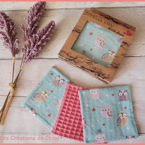 Boite de 8 lingettes bébé coton et nid d'abeilles saumon