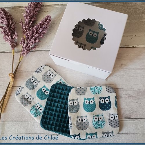 Boite de 10 lingettes lavables pour bébé coton et nid d'abeilles turquoise