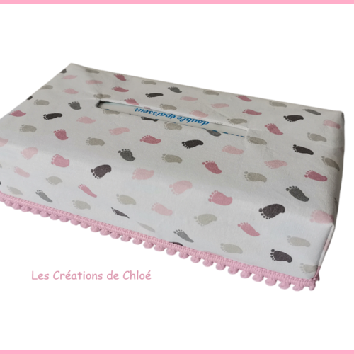 Housse pour boite à mouchoirs coton rose