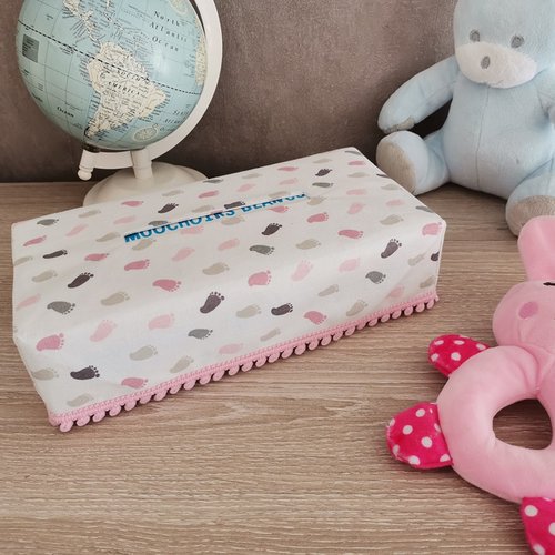 Housse pour boite à mouchoirs coton rose