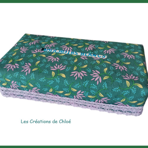 Housse pour boite à mouchoirs turquoise fleurs mauves