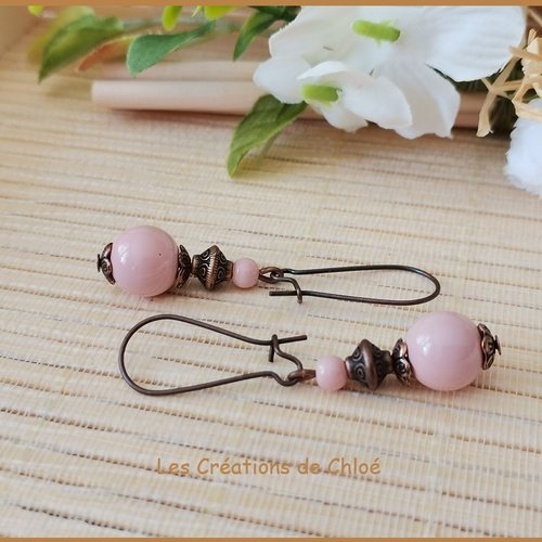 Boucles d'oreilles cuivre rouge et rose pale