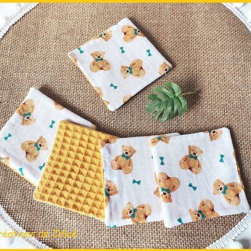 5 lingettes bébé coton et nid d'abeilles
