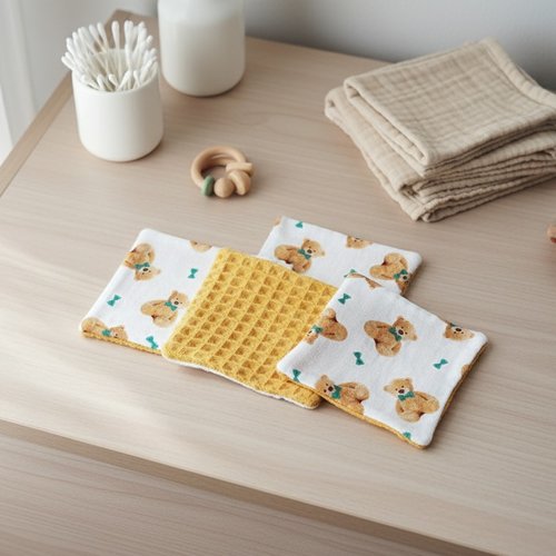 5 lingettes bébé coton et nid d'abeilles