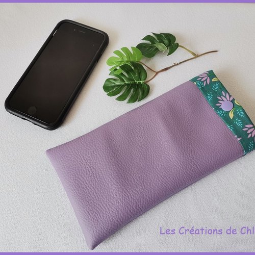Etui simili cuir lilas et coton pour téléphone portable